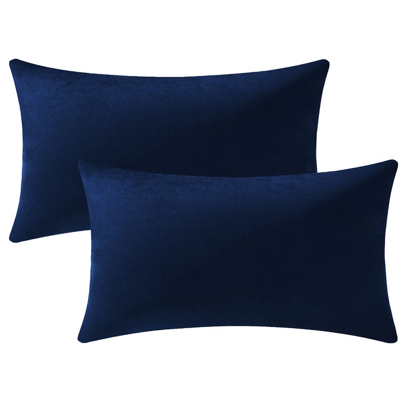 DEZENE Couch Pillow Cases 12x20 Navy: 2 Pack Cozy Soft Velvet Rectangular Throw Pillow Covers for Farmhouse Home Decor - Image 1